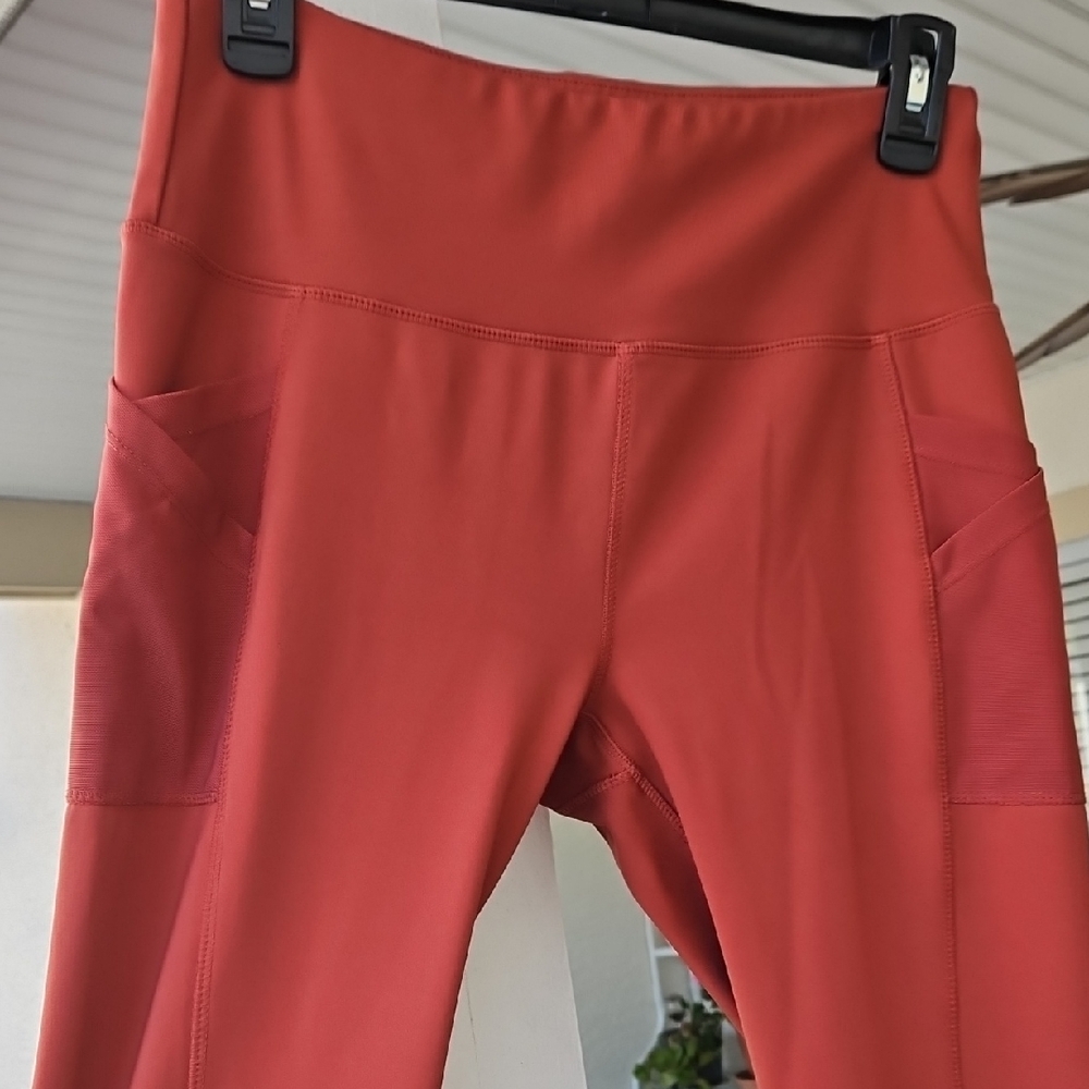 Red Or Pumpkin Color High-Waisted Leggings